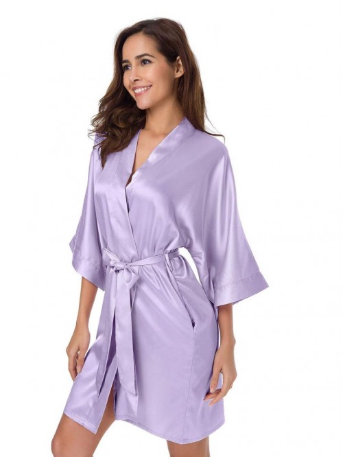 Women's Satin Robe Silk Kimono Bathrobe for Bride ...