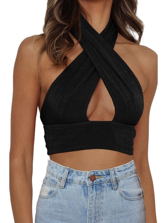 Summer Crop Top Halter Neck Criss Cross Sexy Y2k Tops Backless Cami Tank 