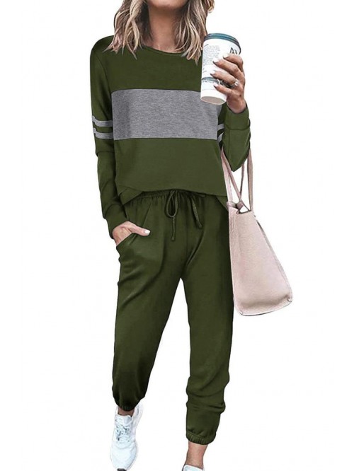 Women's Color Block 2 Piece Tracksuit Crewneck Lon...