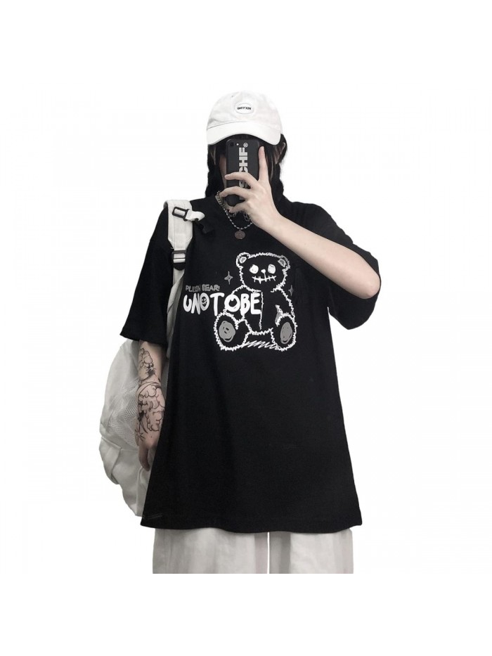 Grunge Gothic Bear Tops Print Harajuku Korean Clothes 