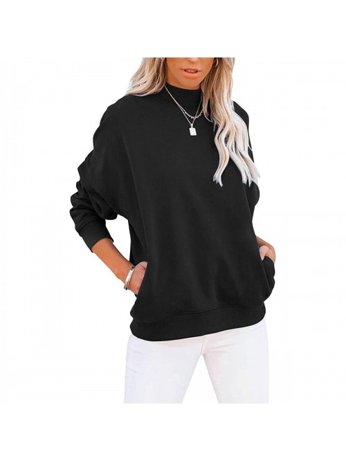 Womens Casual Mock Turtleneck Sweatshirts Long Sle...