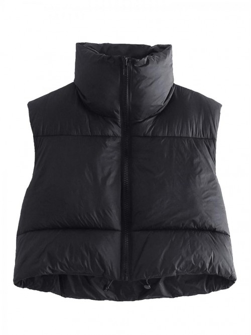 Women's Zip Up Waistcoat Gilet Stand Collar Sleeve...