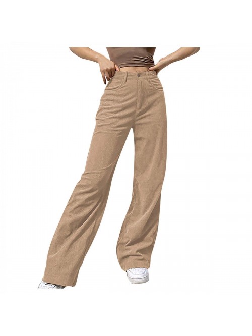 Pants for Women Straight Pockets Corduroy Mid Wais...