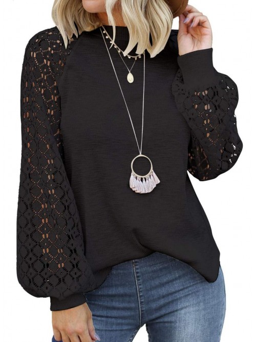 Women’s Long Sleeve Tops Lace Casual Loose Blous...