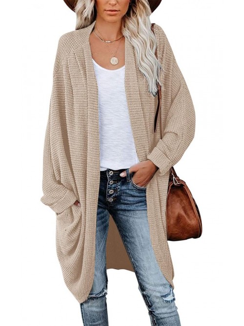 Women's Waffle Knit Batwing Long Sleeve Cardigan L...