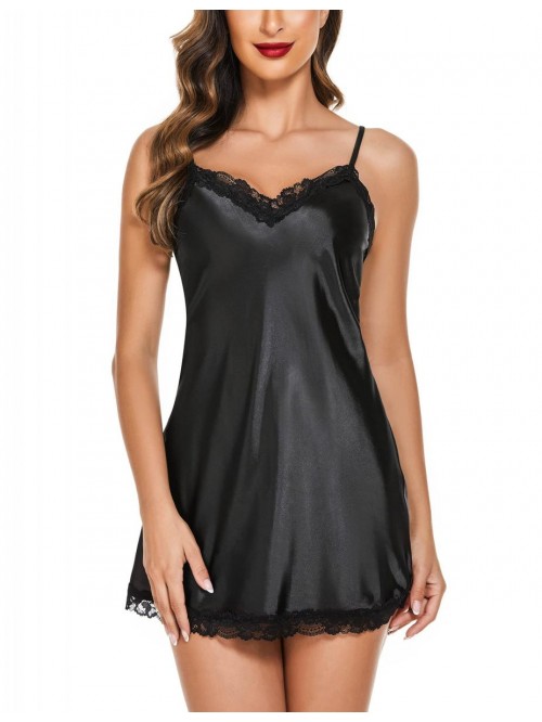 Satin Chemise Sexy Lingerie for Women Halter Dress...