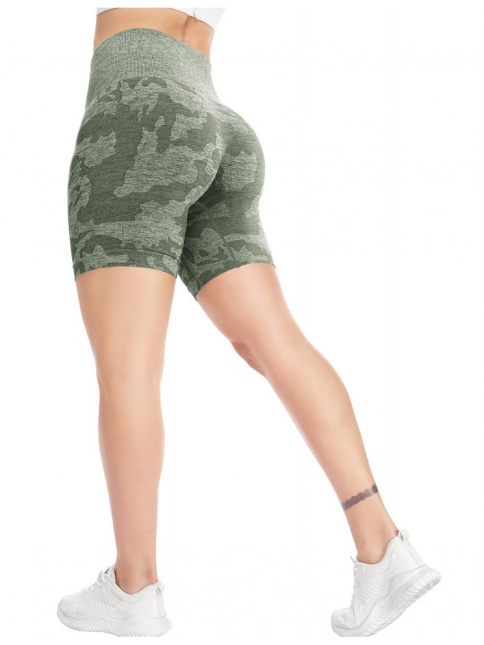 Women Seamless Camo Shorts High Waisted Gym Yoga Workout 