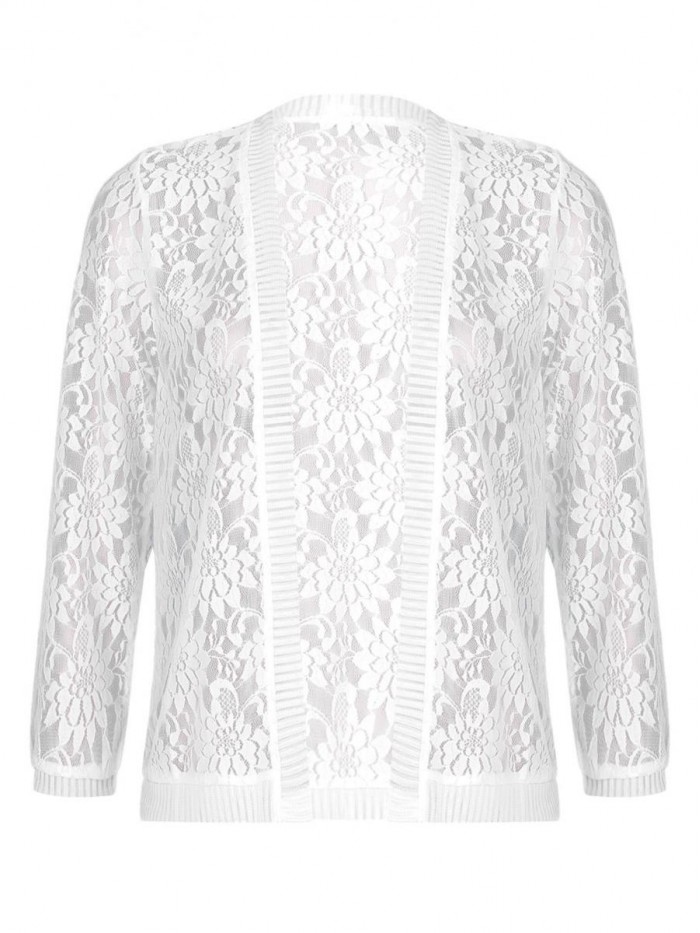 Women's Lace Crochet Cardigan Shrug Long Sleeve Lightweight Open Front Knitted Sweater 