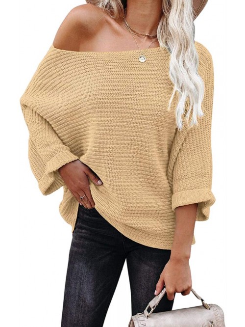 Women's Off Shoulder Sweaters Batwing 3/4 Sleeves ...