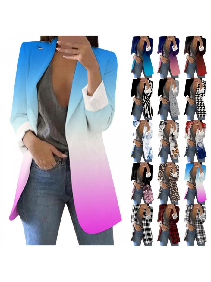 Printed Blazers Coat Cardigan Formal Suit Long Sleeve Tops Lapels Business Office Jacket Blouse 