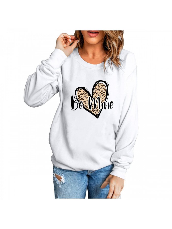 Valentine's Day Sweatshirt, Womens Fashion Casual Long Sleeve Round Neck Sweatshirt Loose Pullover Tops 