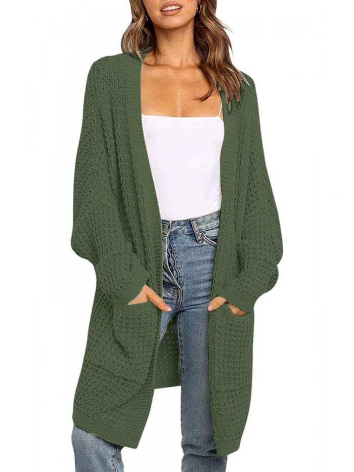 Womens Kimono Long Batwing Sleeve Open Front Chunky Cable Knit Cardigan Sweater 