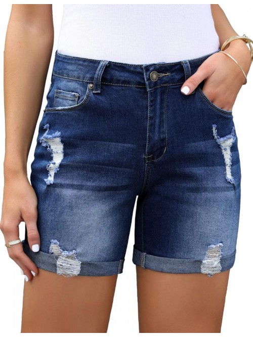 Women's Casual Ripped Denim Shorts High Rise Stret...