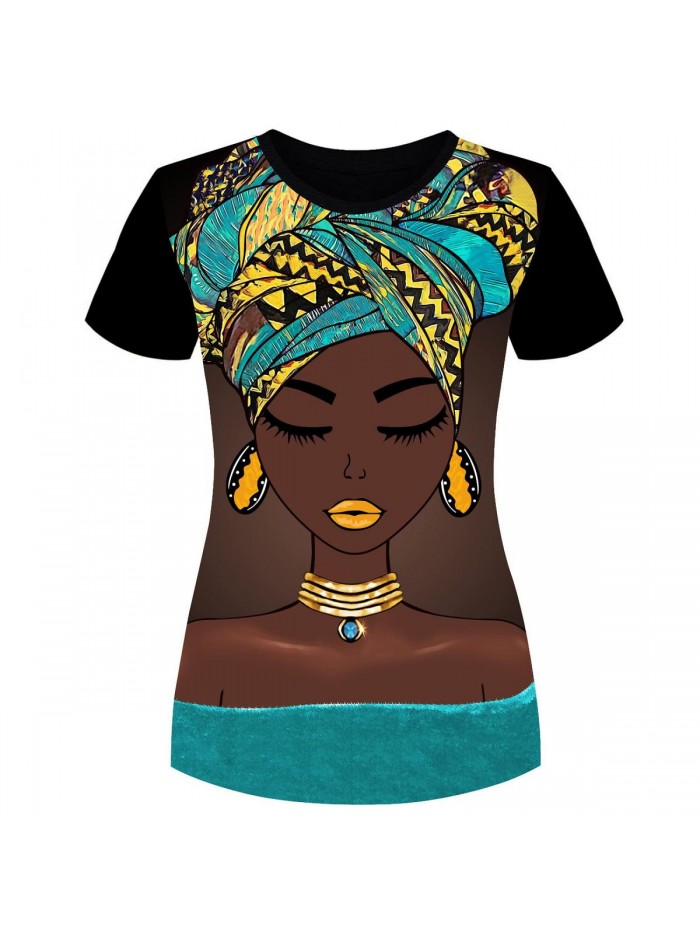 Melanin Girls Natural Hair Graphic Tees for Women T-Shirt African Casual Short Sleeve Crewneck Tops Tee 