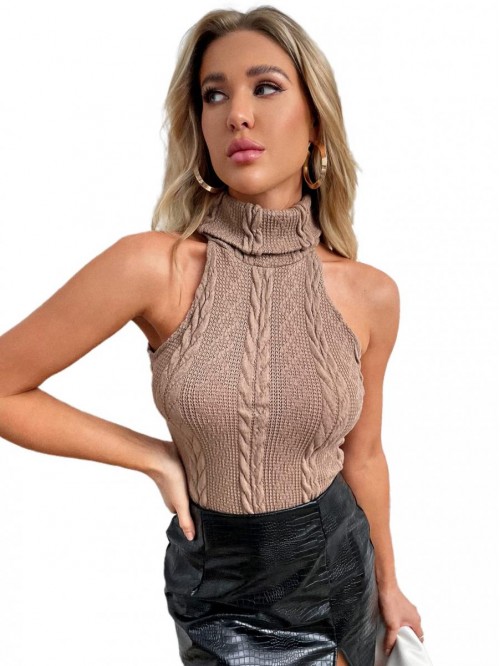 Women's Turtleneck Sweater Vest Ribbed Knit Solid ...