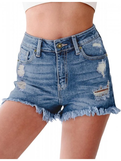 Women's High Waisted Denim Shorts Stretch Ripped F...