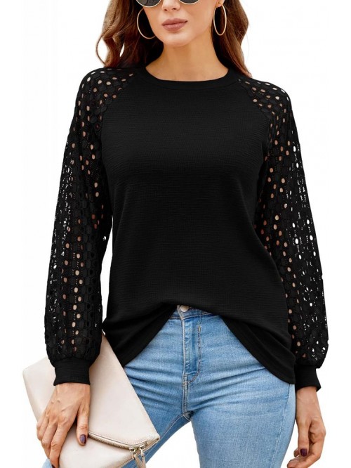 Women’s Long Sleeve Tops Lace Shirt Casual Loose...