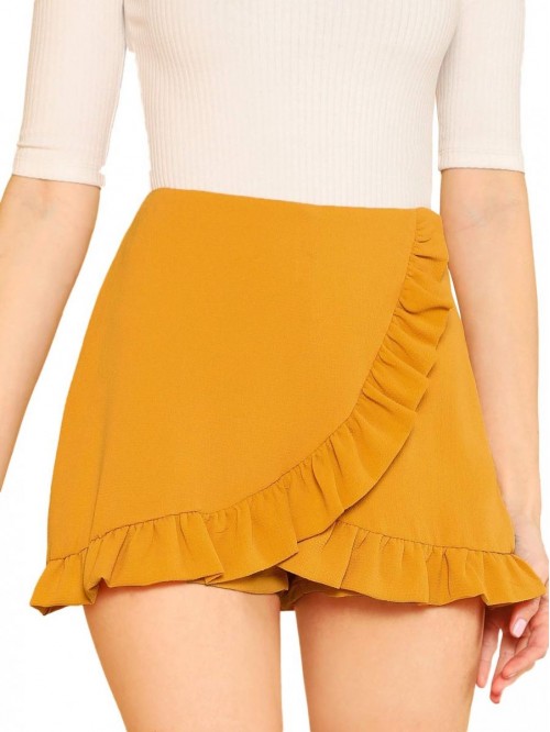 Women's Mid Waist Ruffle Wrap Skorts Asymmetrical ...