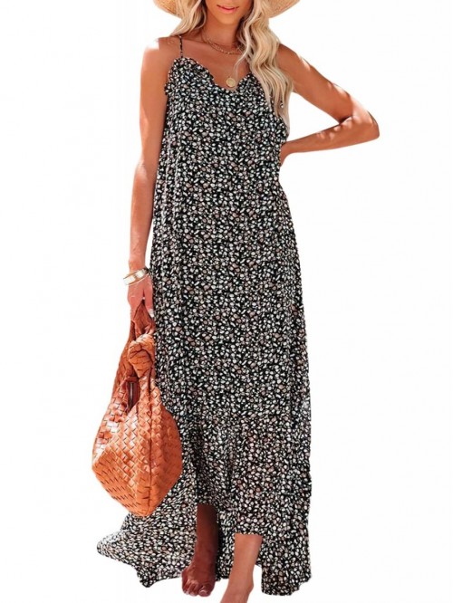 Womens Summer High Low Ruffle Maxi Dress Spaghetti...