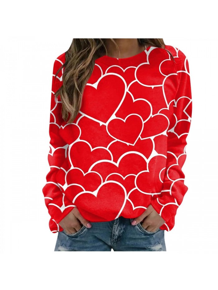 Day Sweatshirts For Women Love Heart Letter Print Sweatshirt Loose Crew Neck Graphic Pullovers Tees 