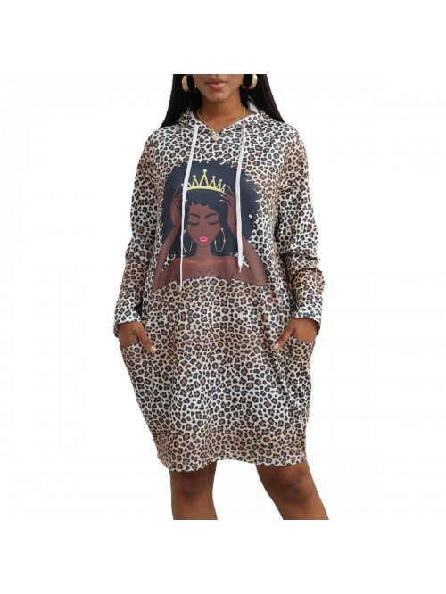 Black Women African American Casual Hoodie Dress M...