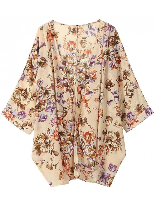 Women's Floral Print Sheer Chiffon Loose Kimono Ca...