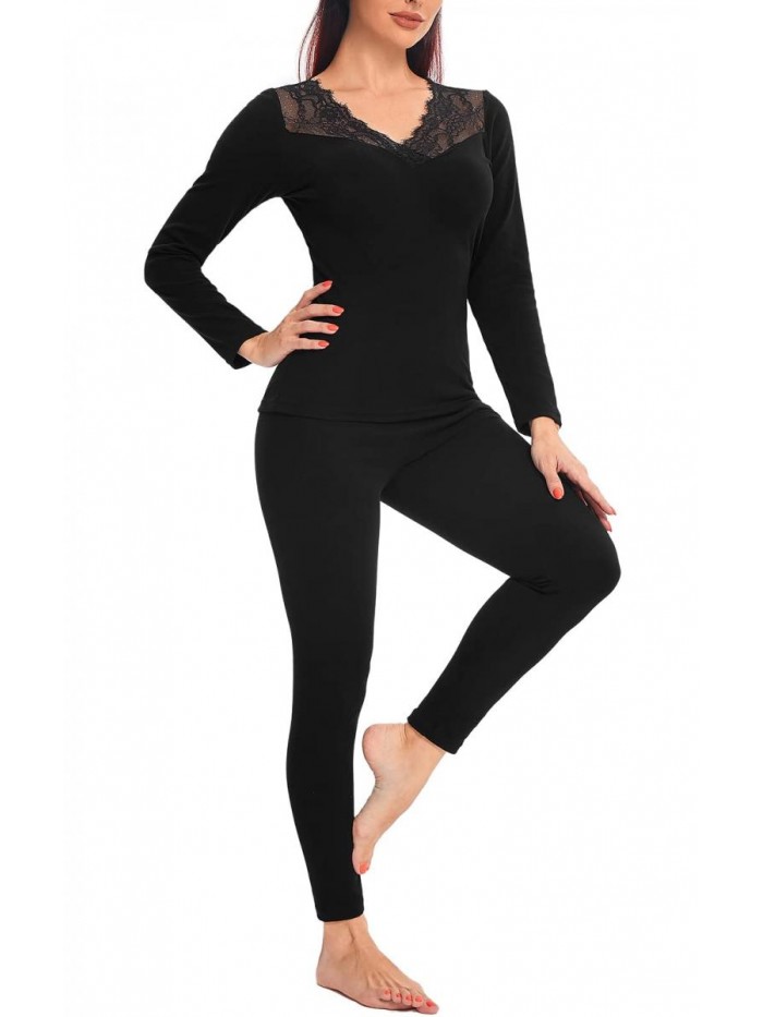 Women's Thermal Underwear Pajamas Set Fleece Lined Long Johns Thermals for Women Base Layer Top & Bottoms Suits 