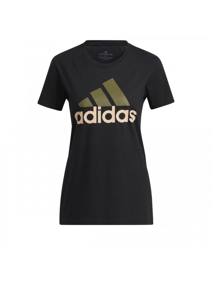 Women's Badge of Sport Tee, Black/Focus Olive/Halo Blush 