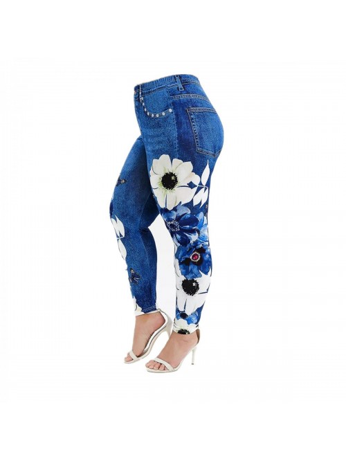 Leggings for Women Floral Denim Print Plus Size Yo...