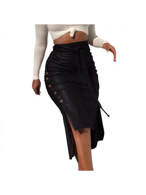 /D Women Trendy PU Leather High Waist Lace-up Slim...