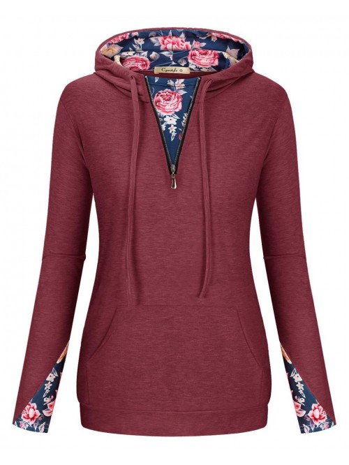 Long Sleeve Color Block Hoodies Floral Casual Swea...