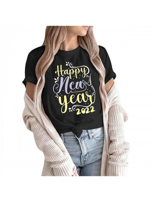 Shirts for Women Happy New Year 2022 Letter Print ...