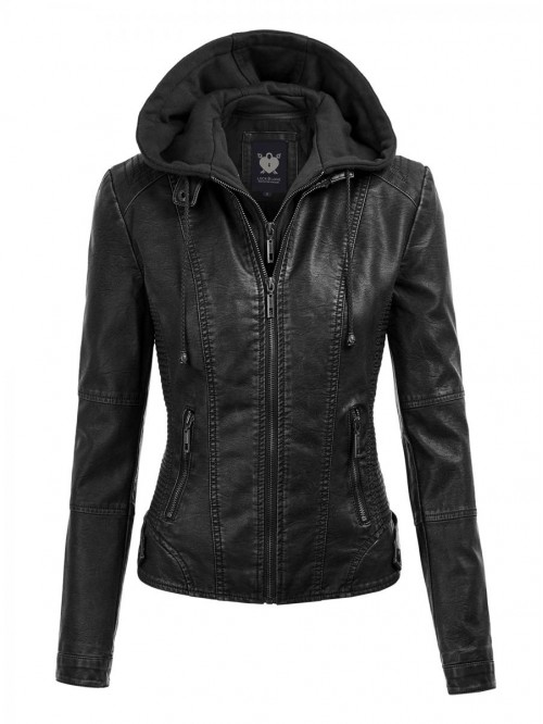 and Love Women's Removable Hooded Faux Leather Jac...